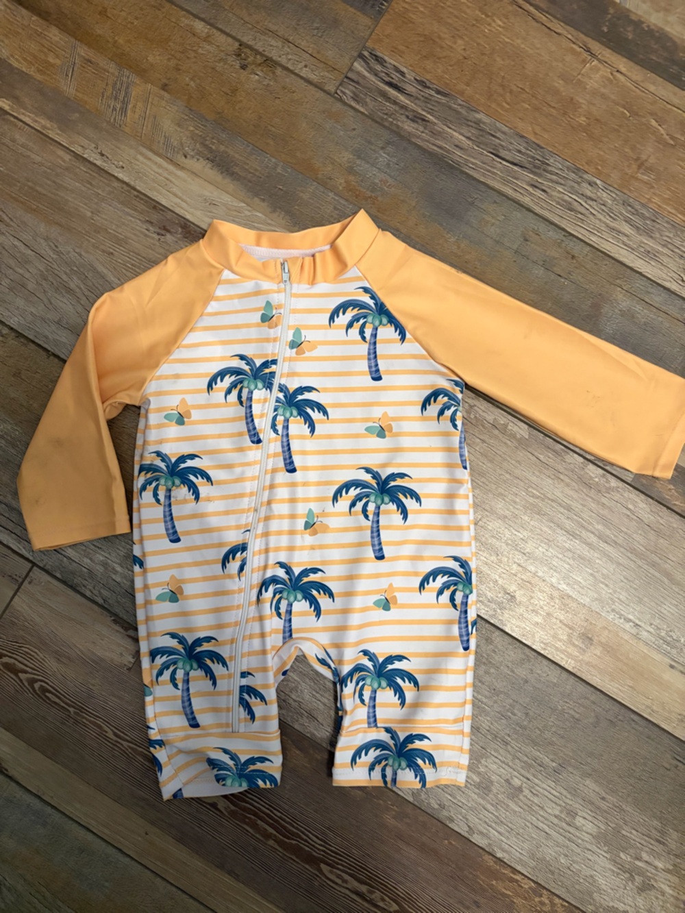 Toddler Yellow Palm-Print Long Sleeve Rashguard One-Piece Swimsuit